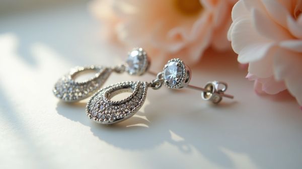 Magnifiques boucles d'oreilles pendantes en argent 925 avec diamant